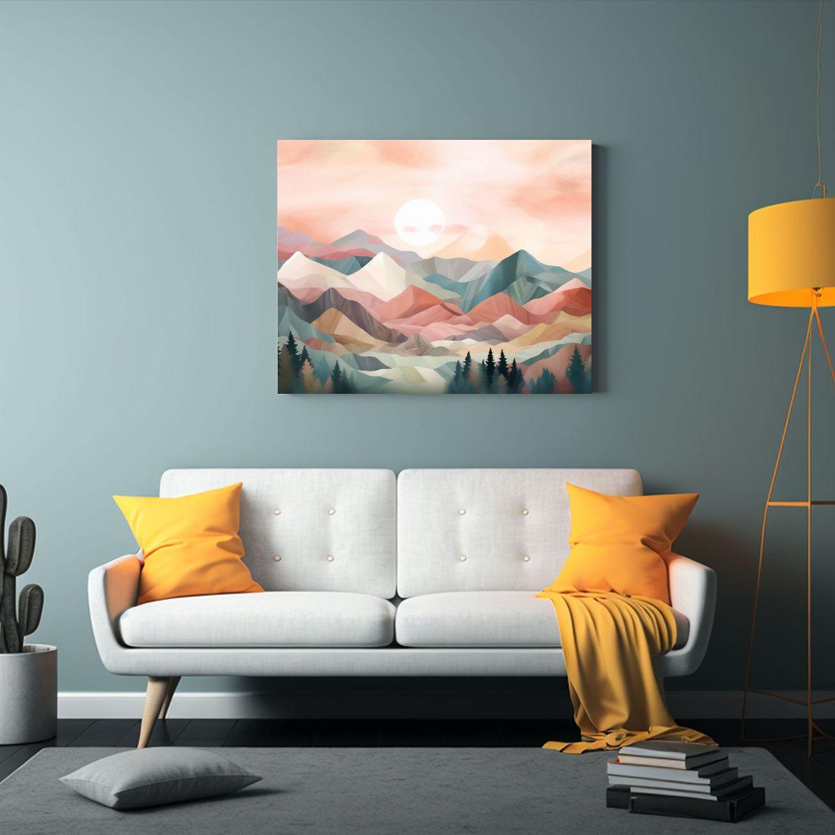 Paisaje Montañoso Encantador En Tonos Pastel Para Decorar L 30x20cm-2