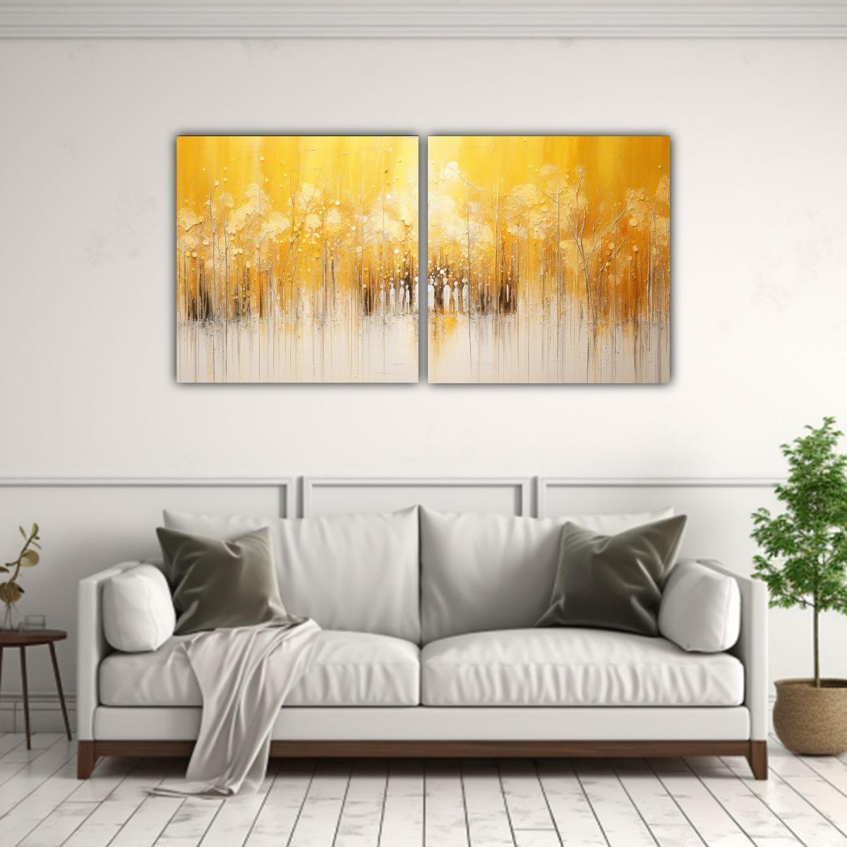 Cuadro Decorativo En Amarillo Y Plateado Estilo 80x40 Cm-2