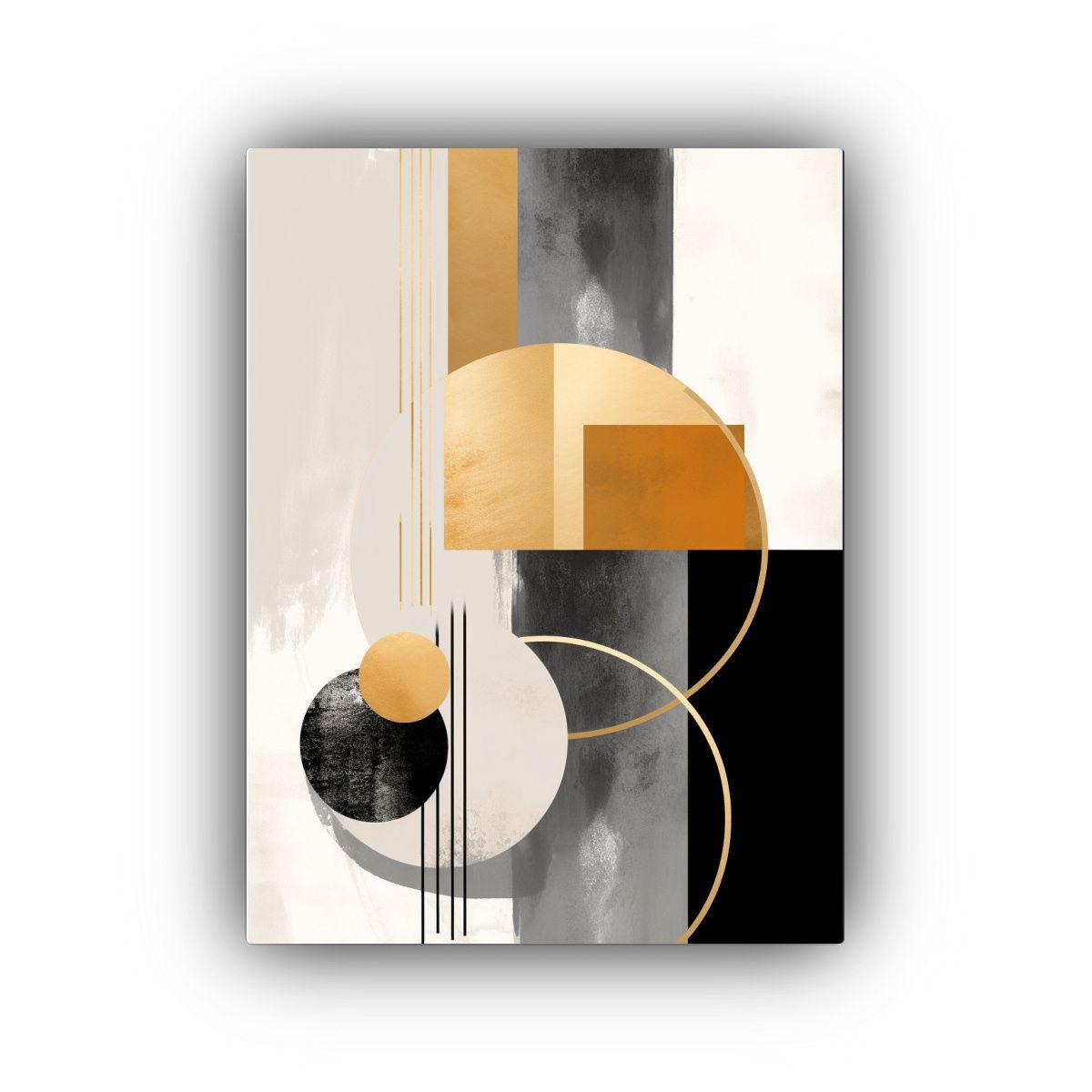 Cuadro De Tela Acuarela Minimalista Negro Y Dorado Estilo Pi 50x65cm-0