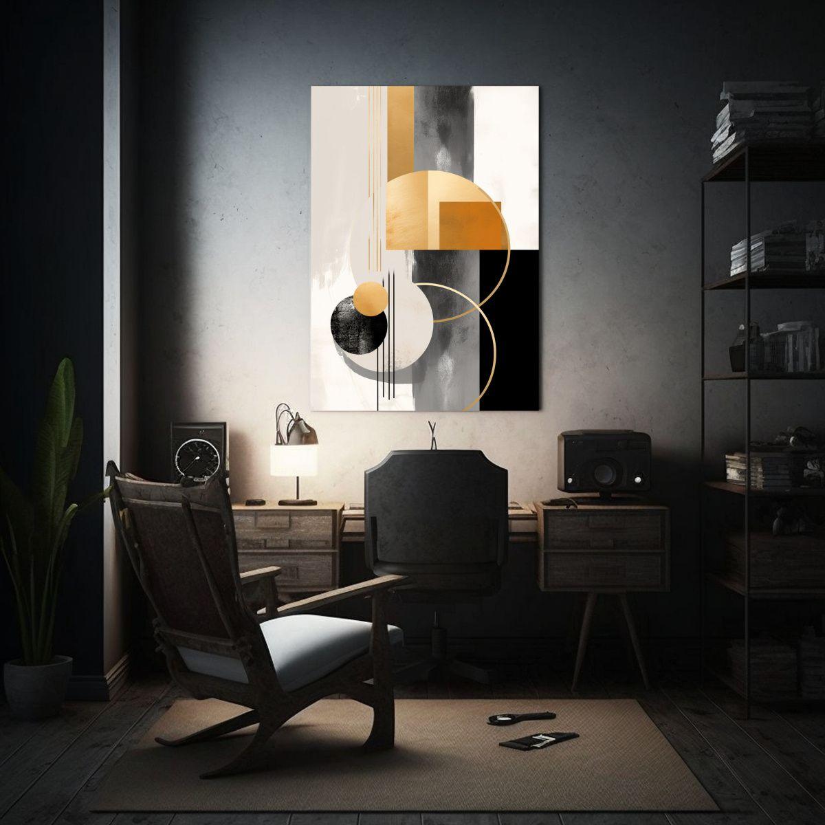 Cuadro De Tela Acuarela Minimalista Negro Y Dorado Estilo Pi 50x65cm-2