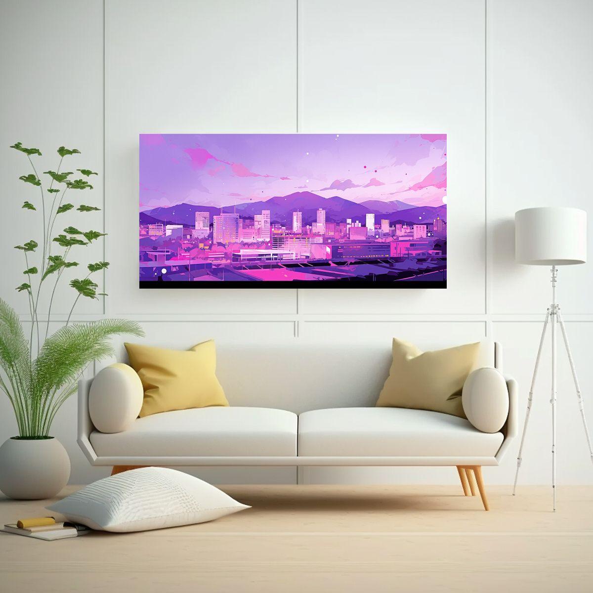 Cuadro Vanguardia: Santiago En Chile En Pastel Y P 100x50cm-2
