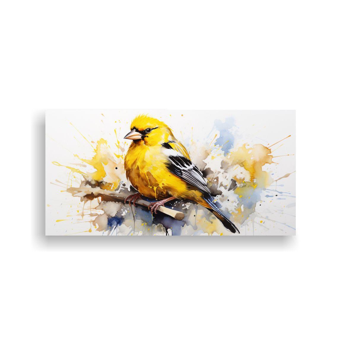 Lienzo De Tela Finch En Amarillo Y Oro Arte Pop 60x30cm-0
