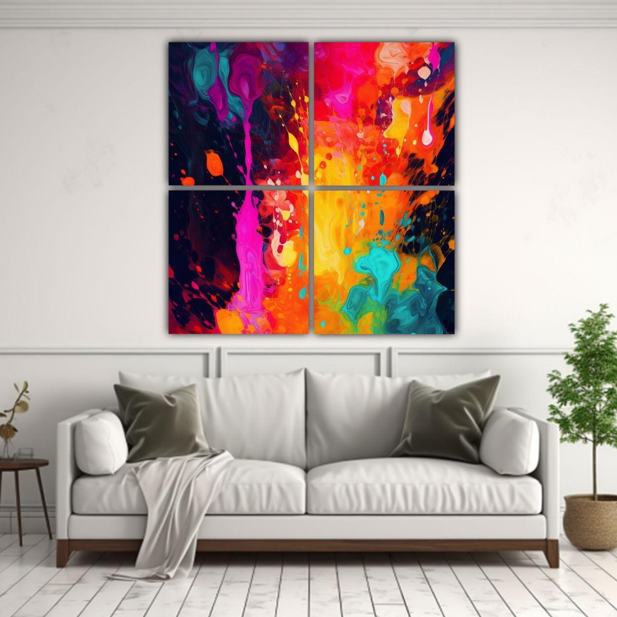 Cuatro Pinturas De Pared Coloridas Y Luminosas 120x120 Cm-2