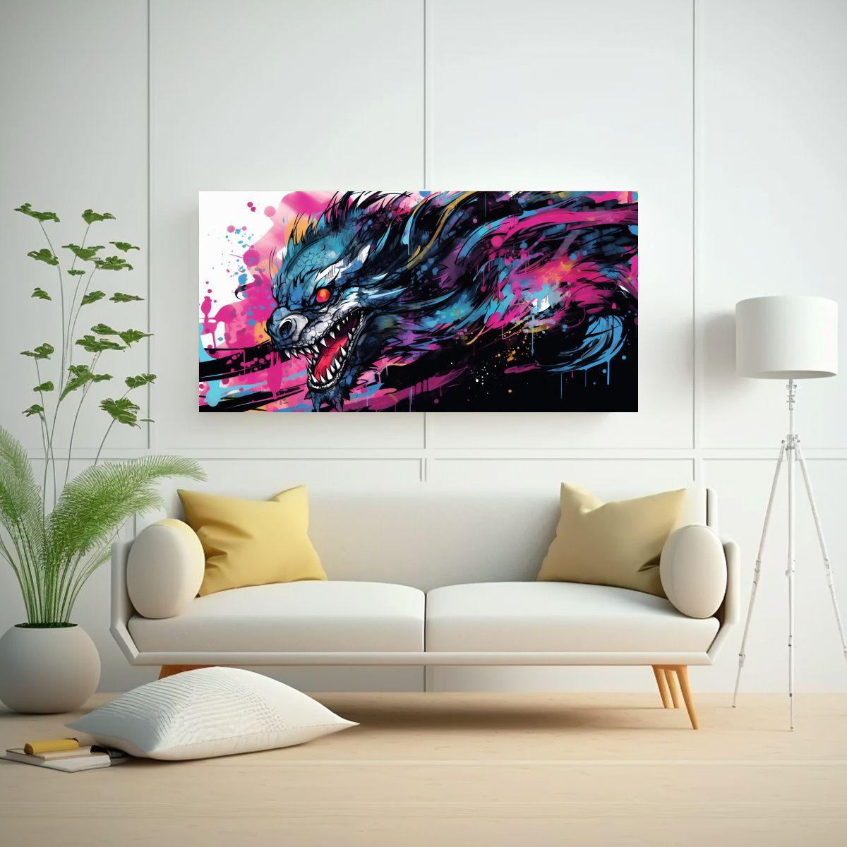 Pinturas Decorativas Modernas: Dragón En Tonos 80x40cm-2