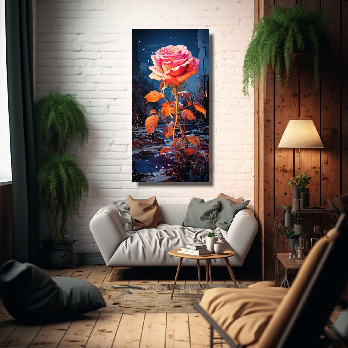 Cuadro De Arte Pop Con Elegante Rosa En Tono 50x100cm-2
