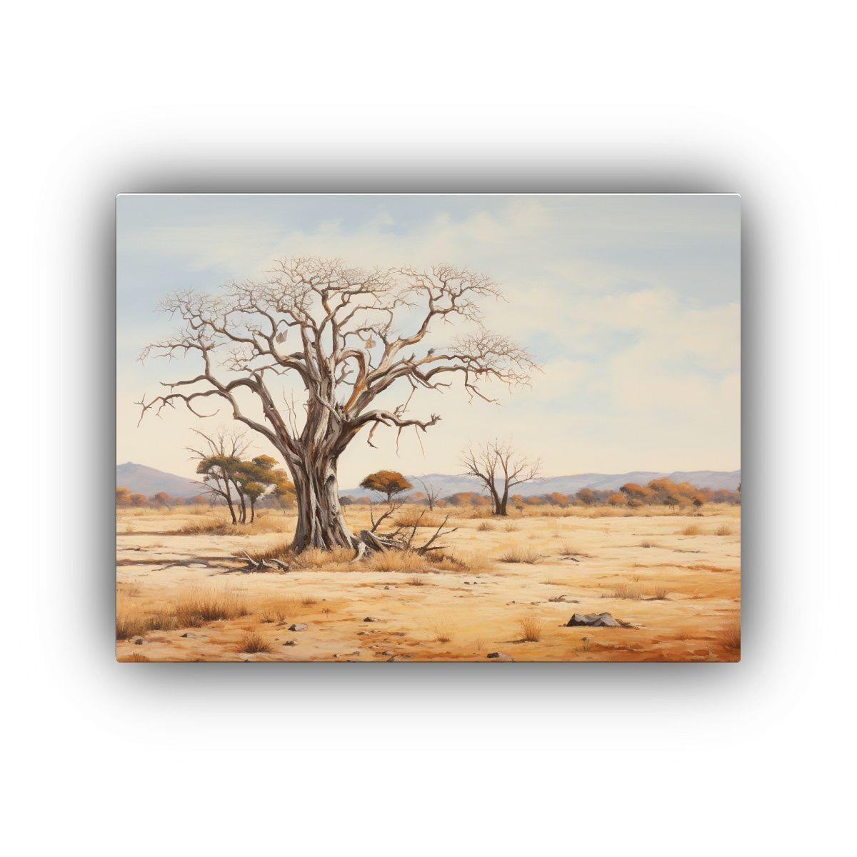 Pintura Abstracta Detallada De árbol En La Sabana Y Desiert 75x50cm-0