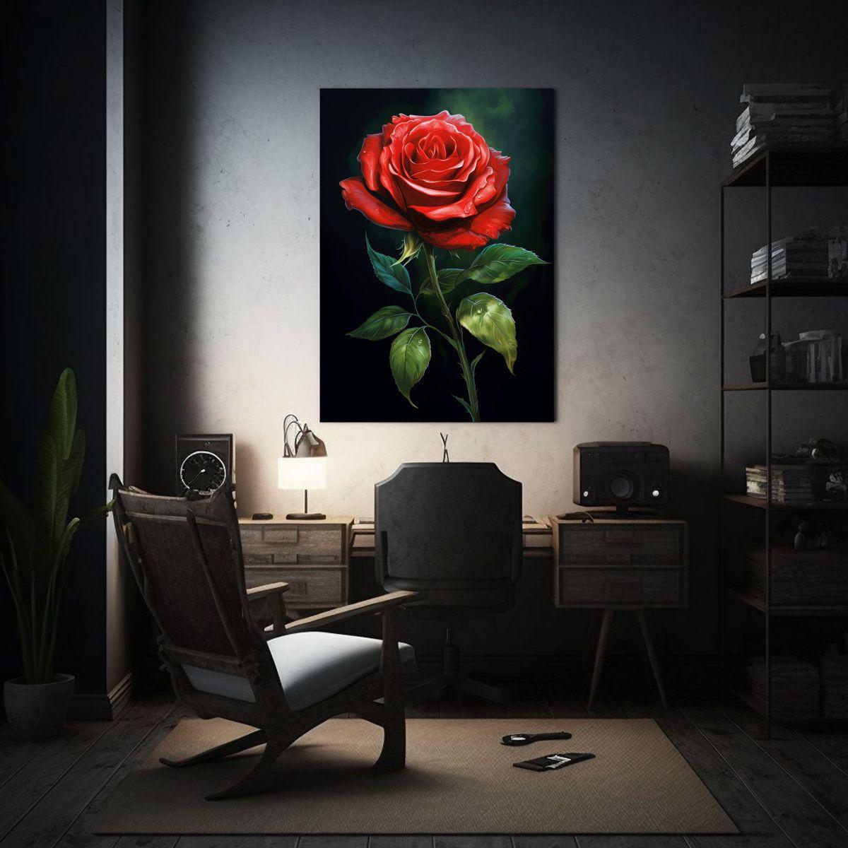 Cuadro Minimalista De Hermosa Rosa Roja Con Hojas 30x45cm-2
