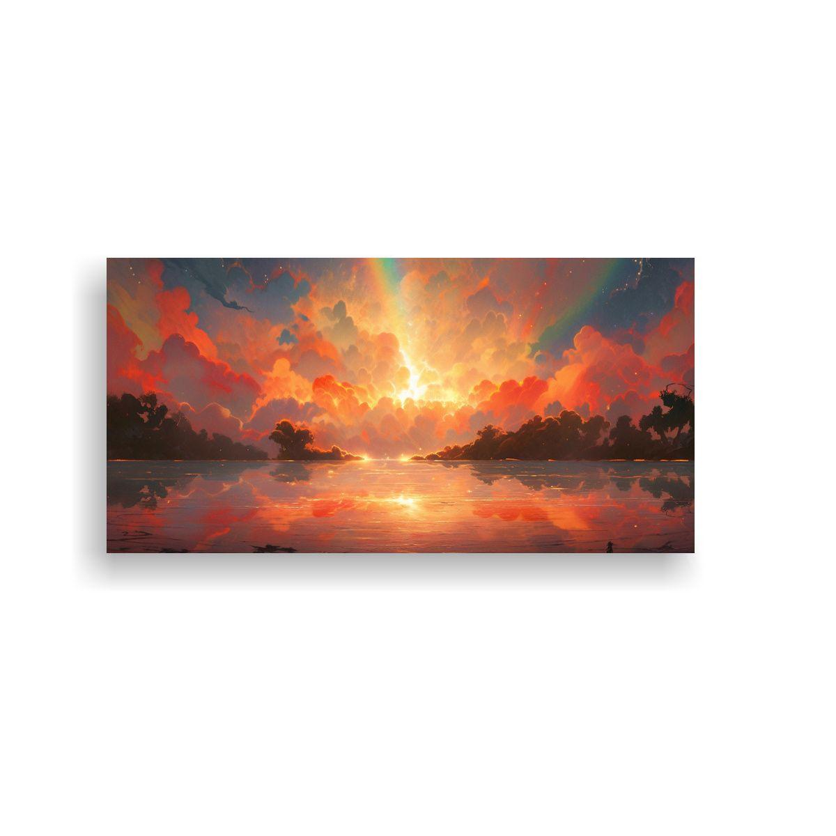 Cuadro Abstracto Paisaje Arcoíris Colores Rojo 40x20cm-0