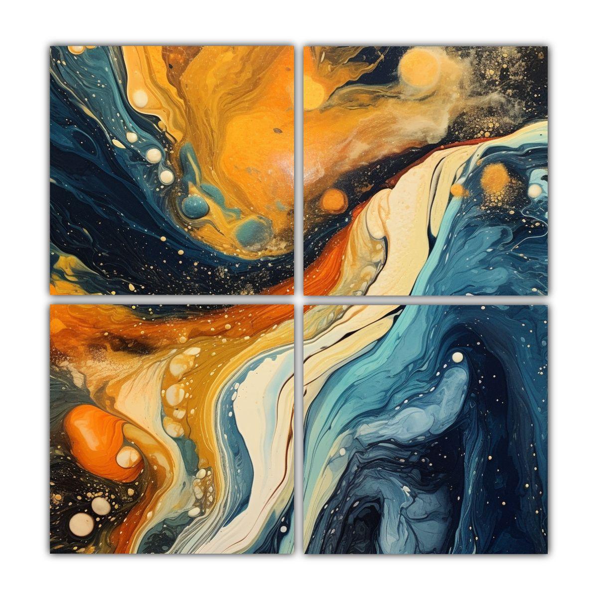 Pinturas Decorativas Abstracción Cuatro Cuadros 80x80 Cm-0