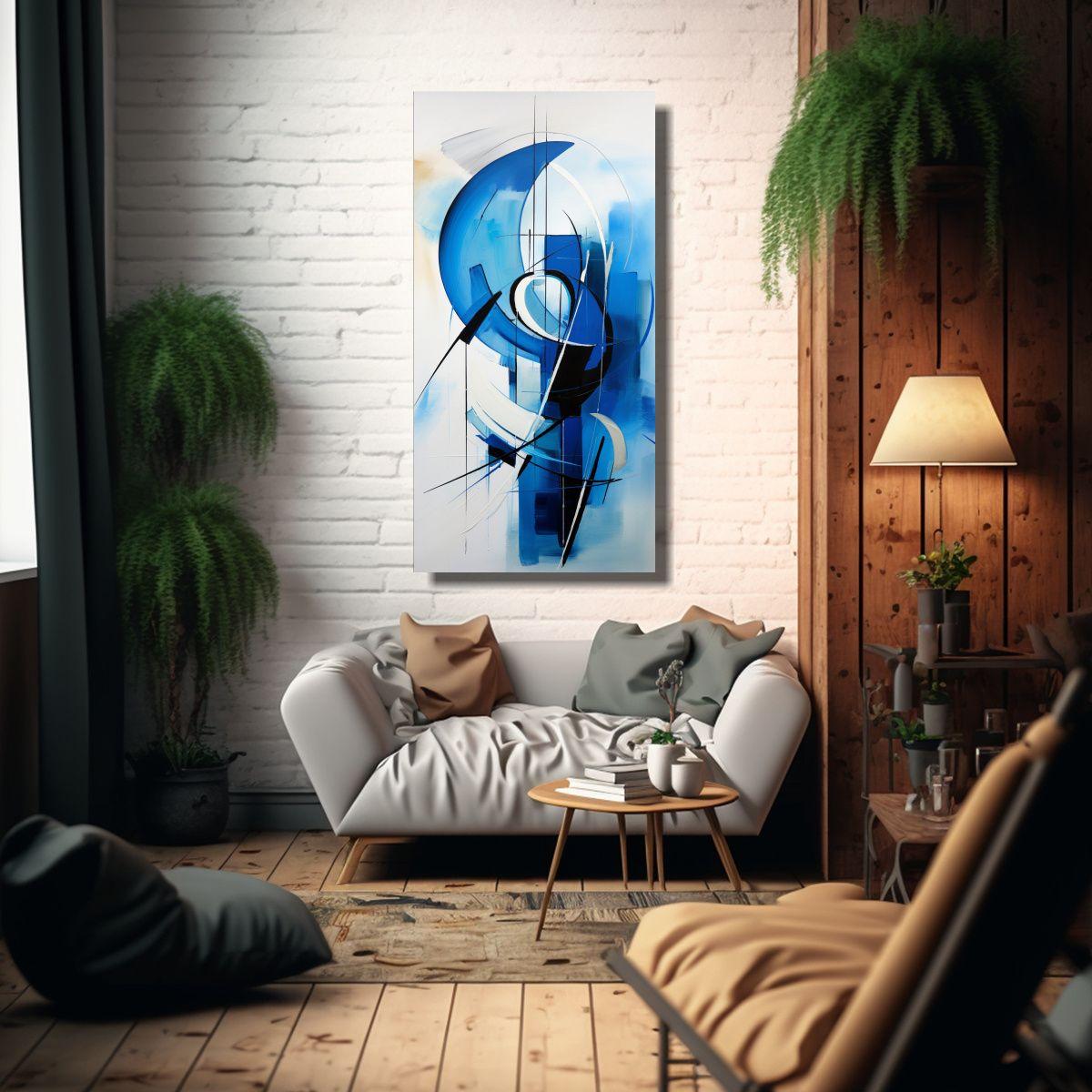 Cuadro Abstracto Azul Intenso Sobre Lienzo Patron 80x160cm-2