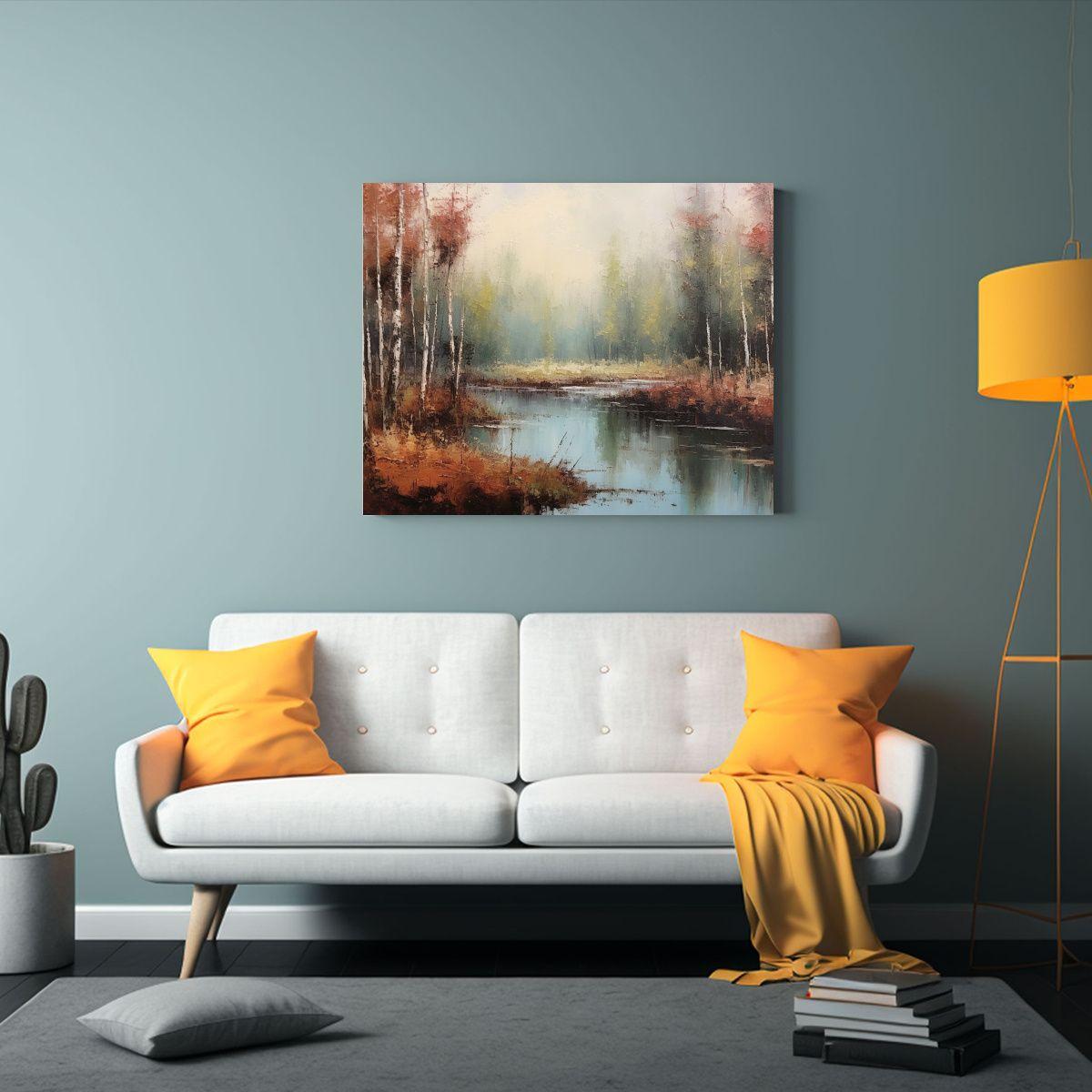 Pinturas Paisaje Bosque Con Pequeño Lago En Lienzo: Tonos N 30x20cm-2