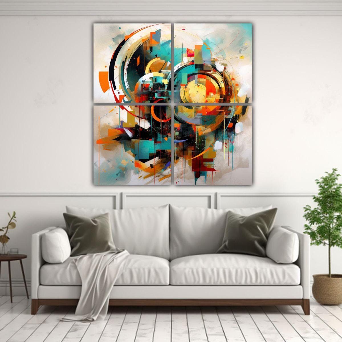 Cuatro Telas En Bastidor Cuadrado De Arte 200x200 Cm-2