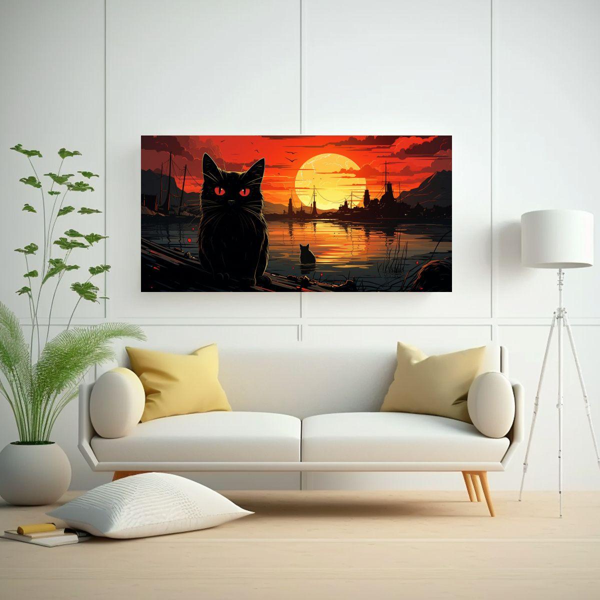 Cuadros Juveniles: Gatos Negros Con Ojos Naranjas 80x40cm-2