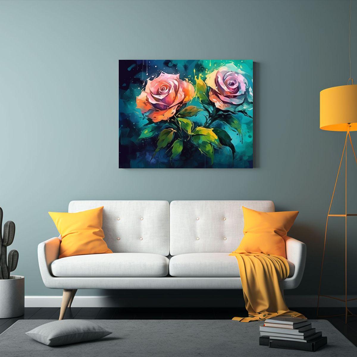 Pintura Mural De Alta Calidad Con Flores De Rosa Floreciendo 65x50cm-2