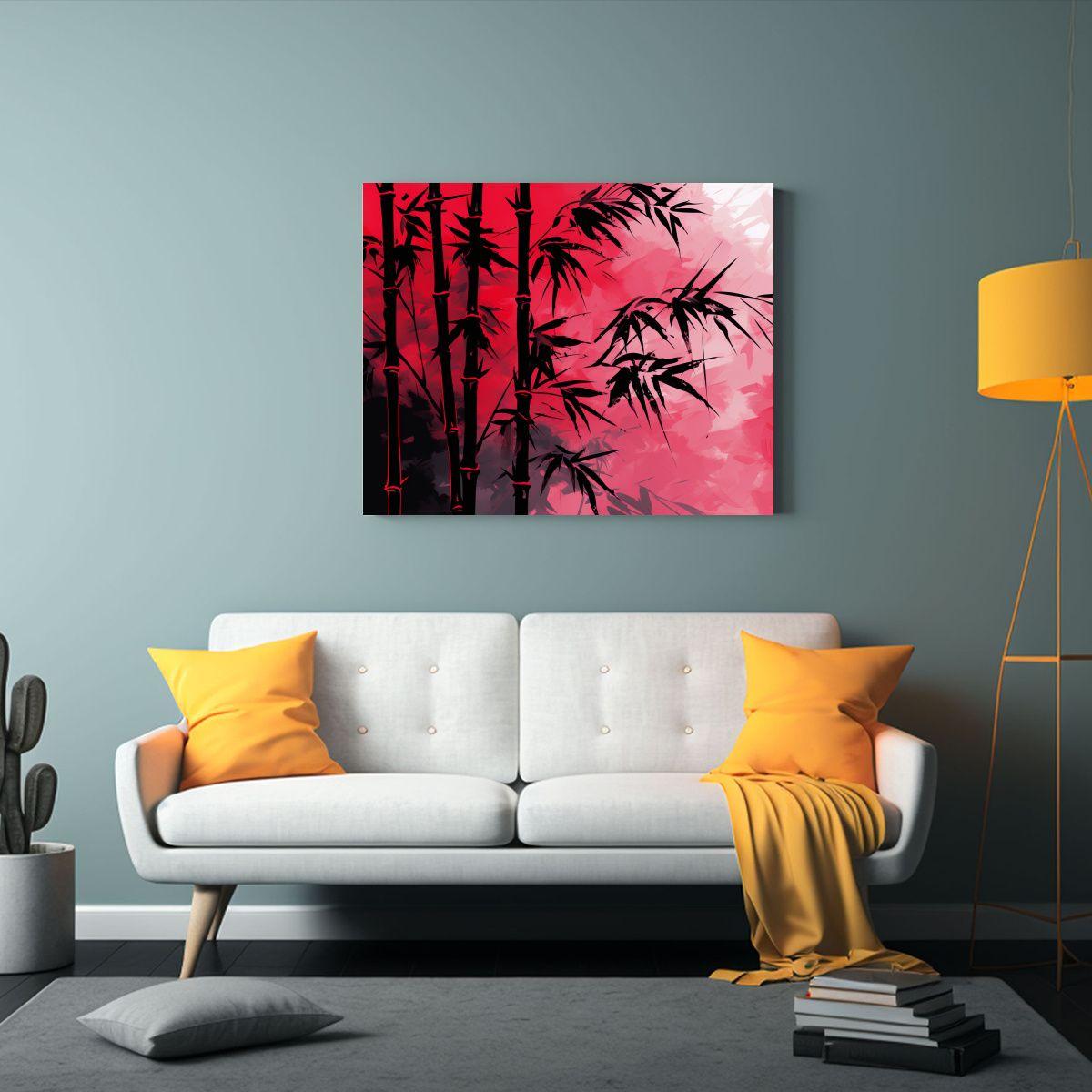 Cuadros Decorativos Con Bambú En Tonos Rojo Y Negro. 40x30cm-2