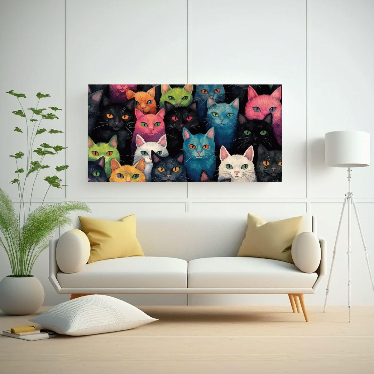 Patrón De Gato Mágico En Acuarela Con Colores 140x70cm-2