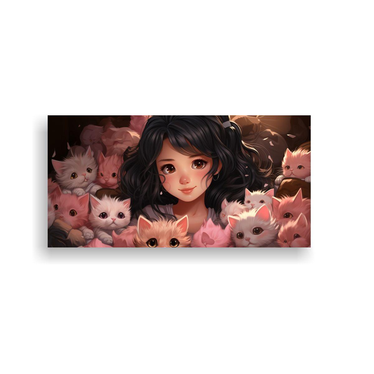 Pintura En Lienzo De Lindos Gatitos Estilo Anime 40x20cm-0