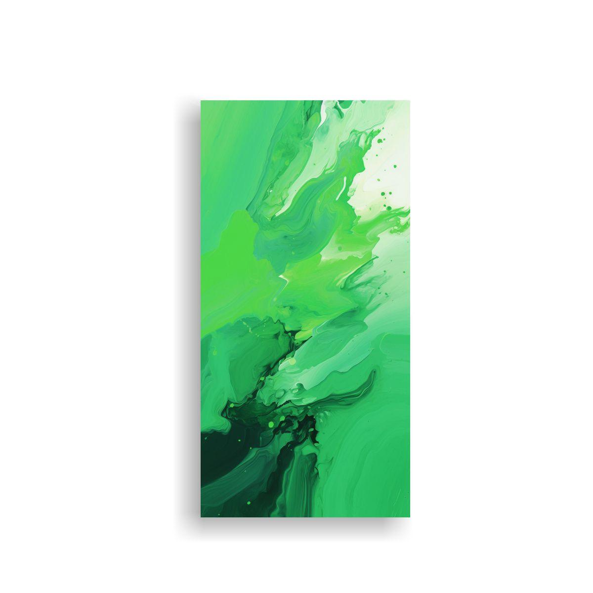 Cuadro Abstracto Verde De Líneas Simétricas En 30x60 Cm-0