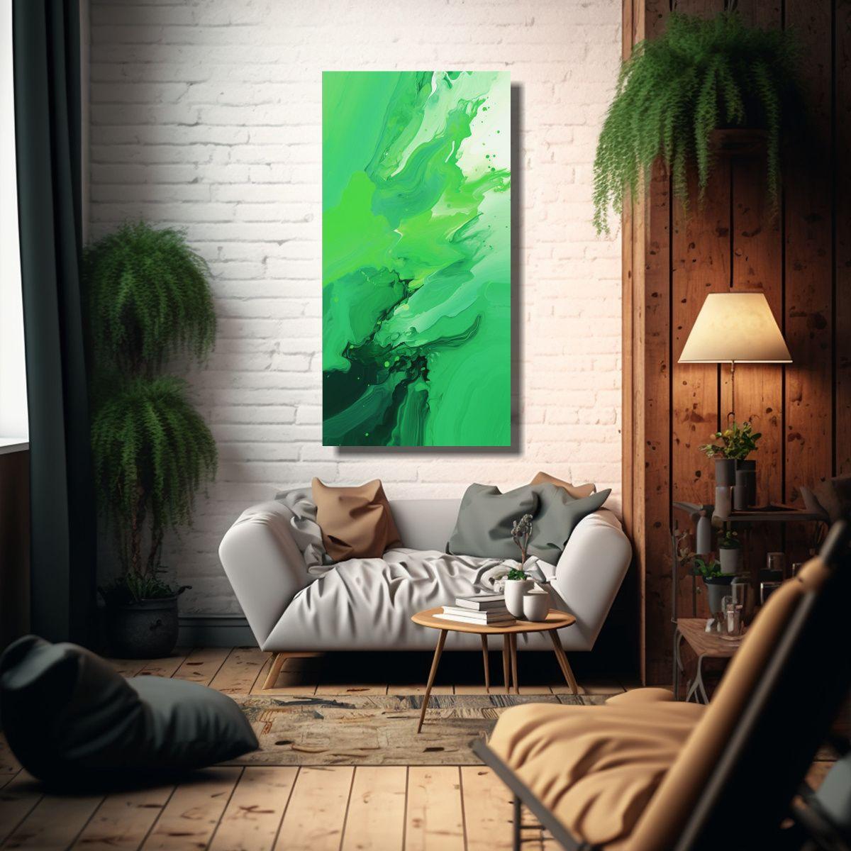 Cuadro Abstracto Verde De Líneas Simétricas En 30x60 Cm-2