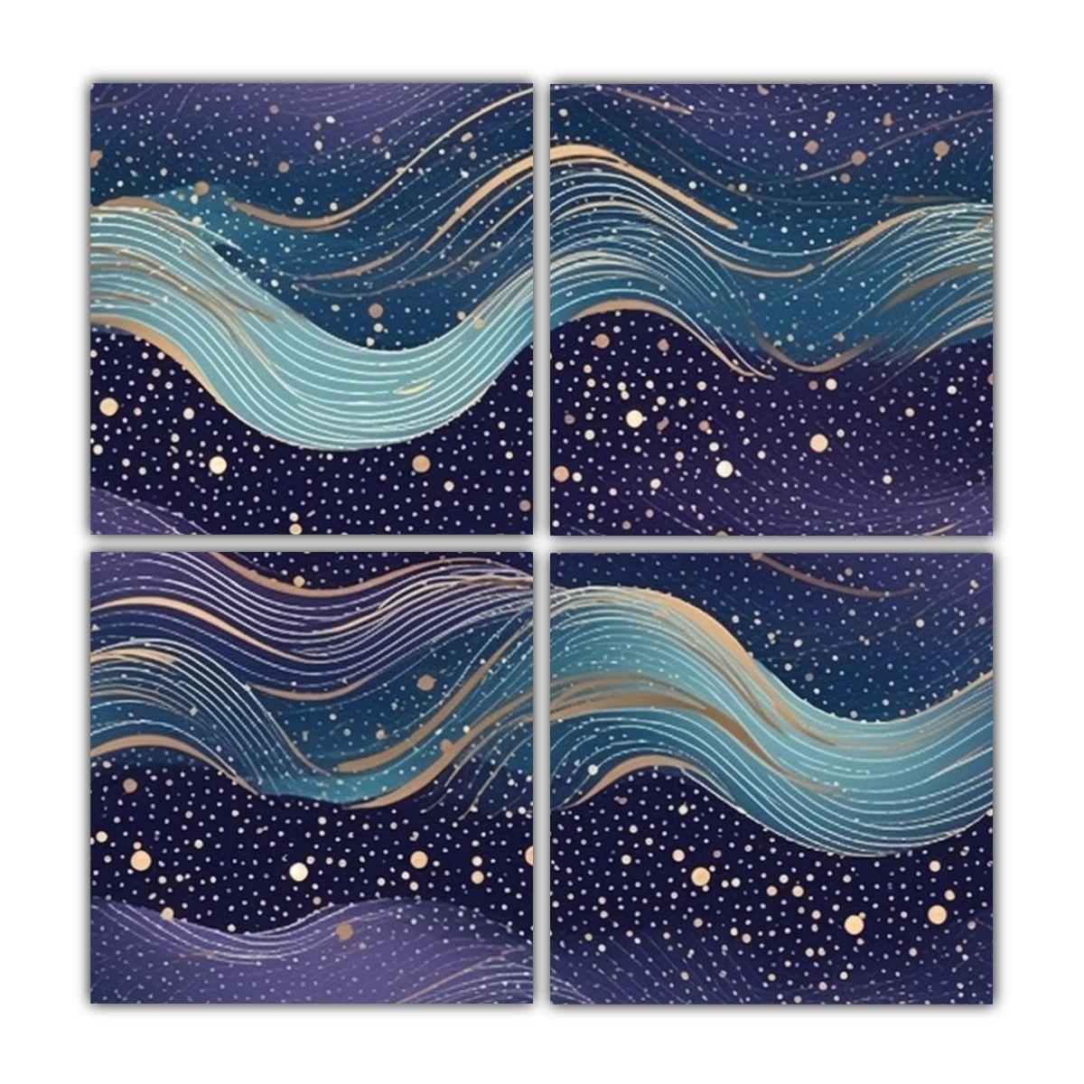 Cuatro Telas En Bastidor Dibujo Motivo Glittery 40x40 Cm-0