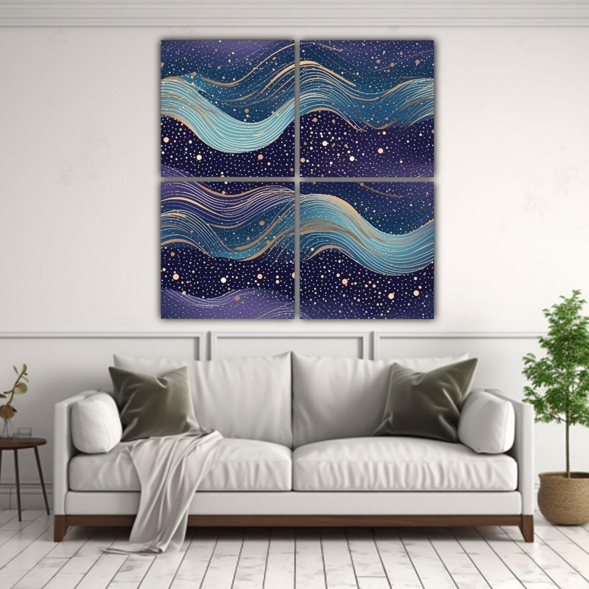 Cuatro Telas En Bastidor Dibujo Motivo Glittery 40x40 Cm-2