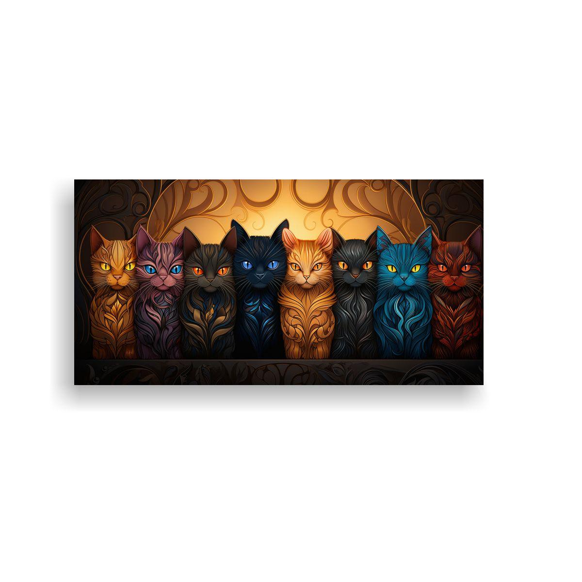 Cuadro Decorativo Gatos Nueve Colores Ojos 140x70cm-0
