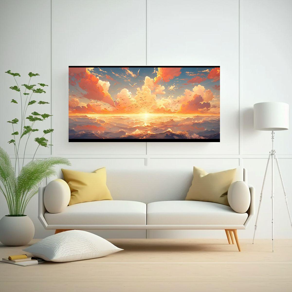 Pintura Abstracta Brillante De Cielo Y Mar Con Col 120x60cm-2