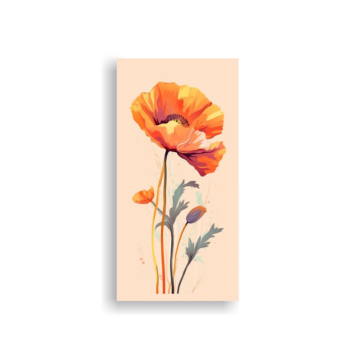 Cuadro Lienzo Gráfico Elegante De Amapola Naranja 30x60cm-0