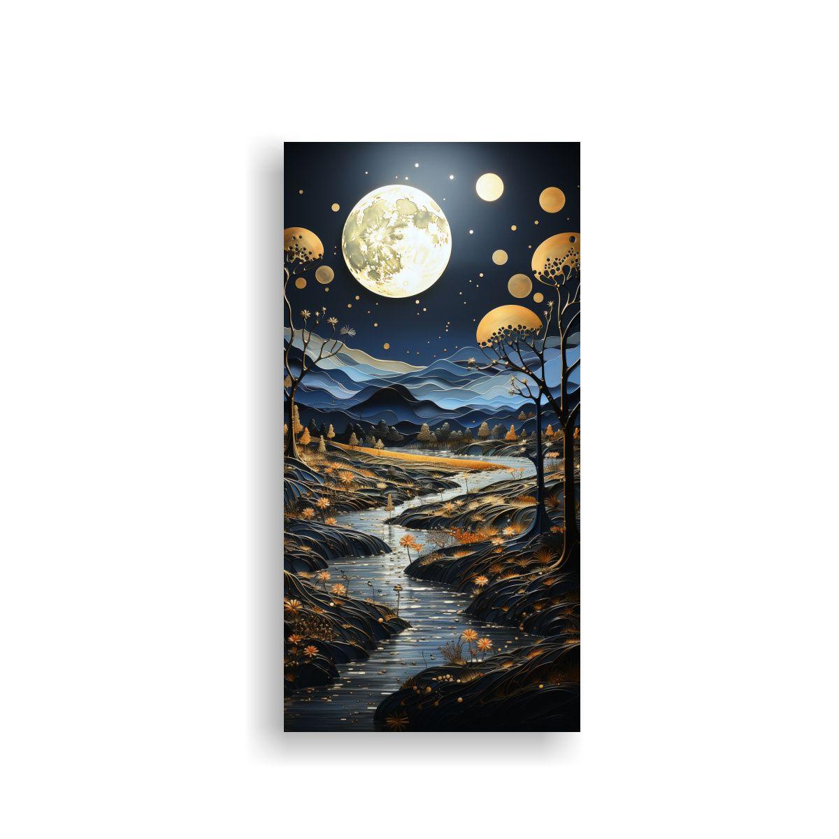 Paisaje Nocturno Con Luna Sobre Montañas 20x40cm-0
