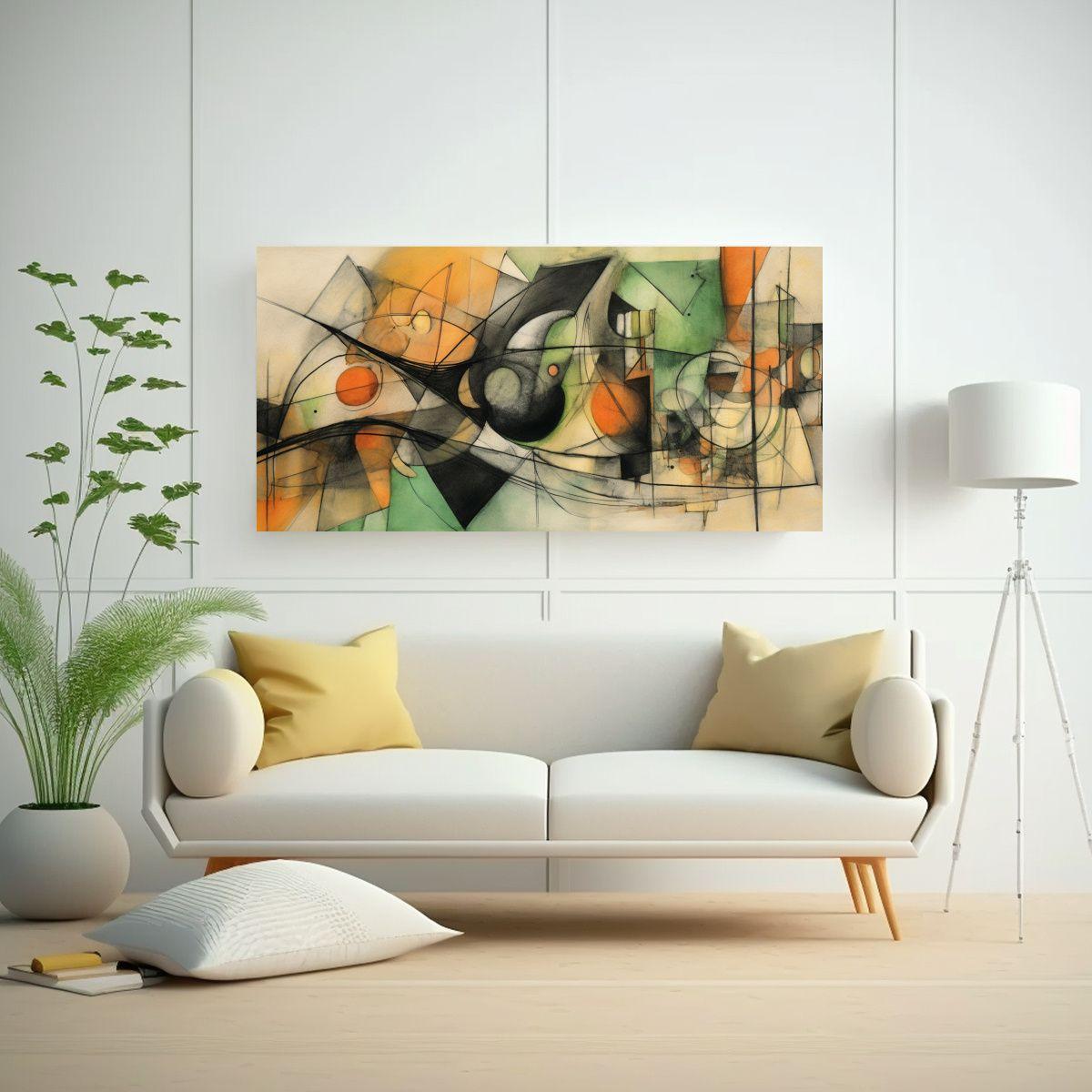 Pintura Abstracta Visual Con Colores Naranja, 60x30cm-2