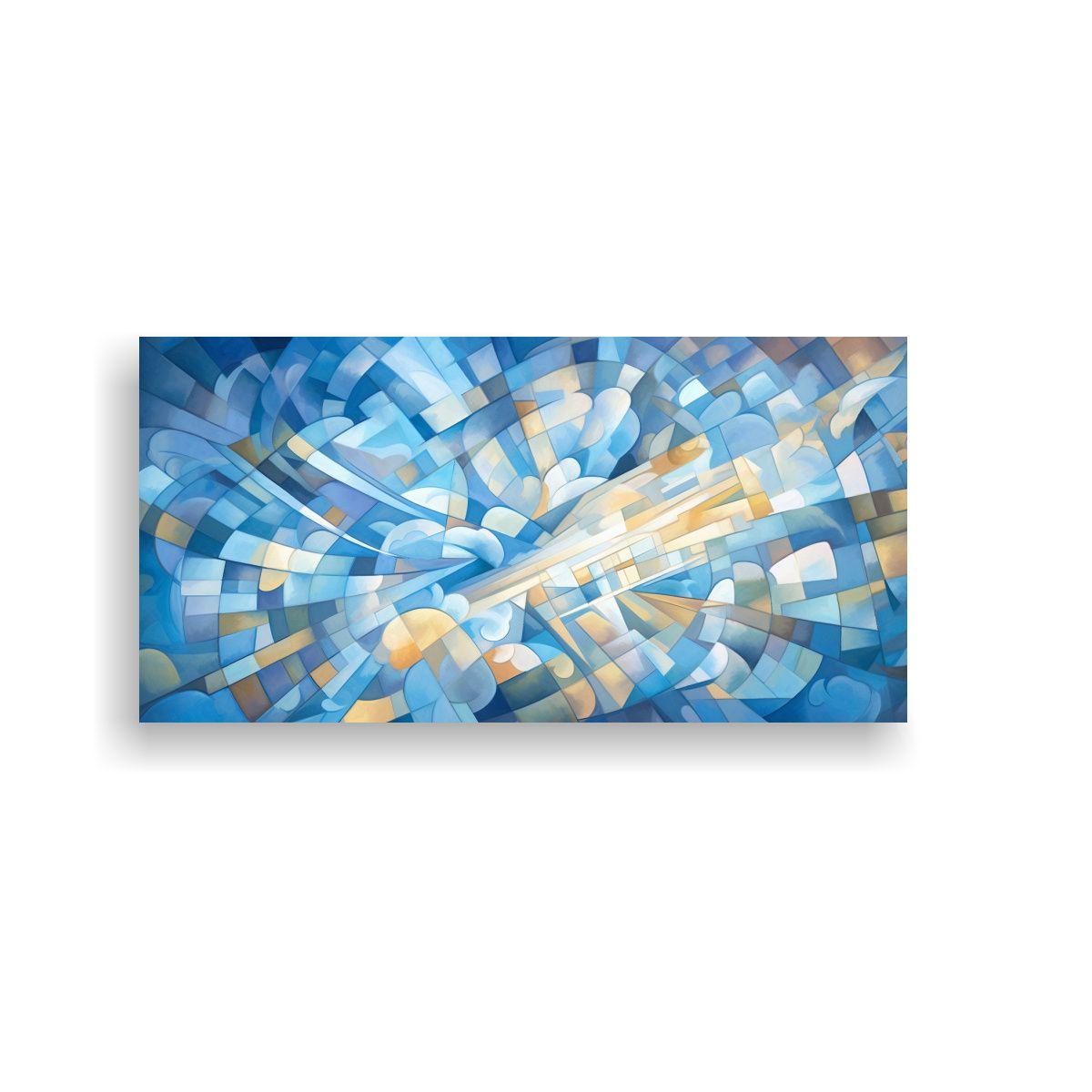 Pintura Abstracción Cubista Cielo Azul Original 140x70cm-0