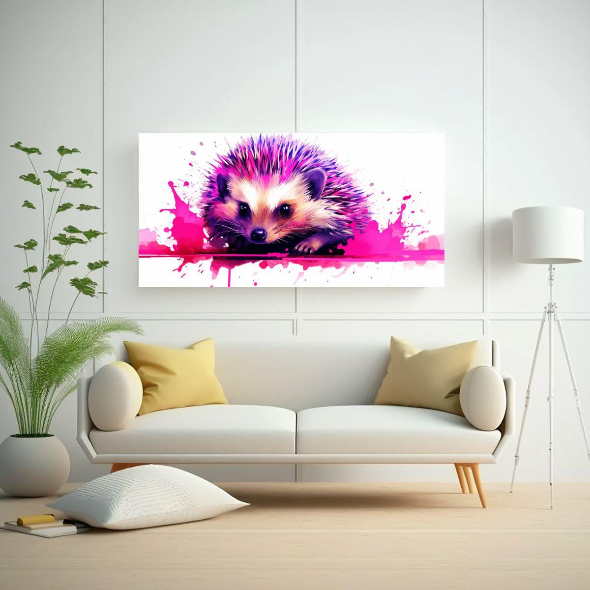 Pinturas Decorativas De Erizo En Tinta Y Rosa 100x50cm-2