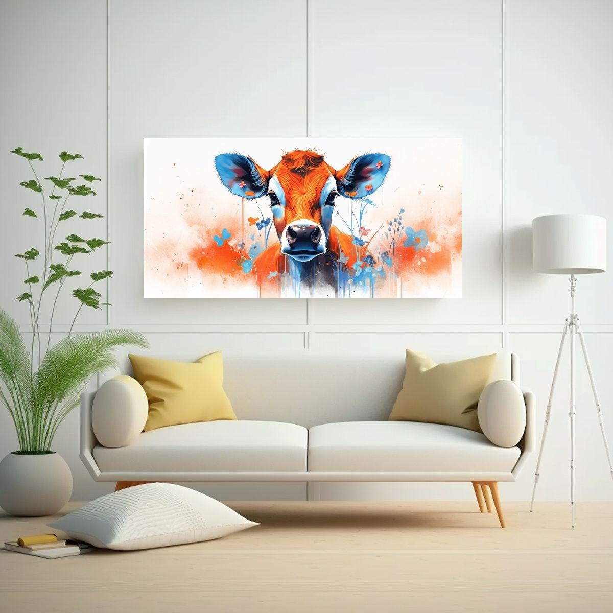 Pintura Decorativa De Vaca Jersey En Colores Naran 100x50cm-2