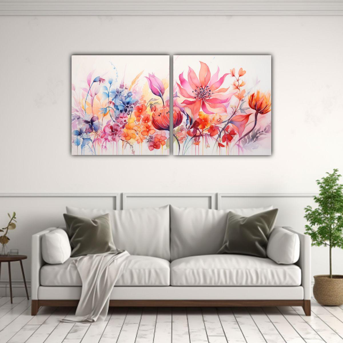 Cuadro Abstracto Acuarela Flores En Armonía 100x50 Cm-2