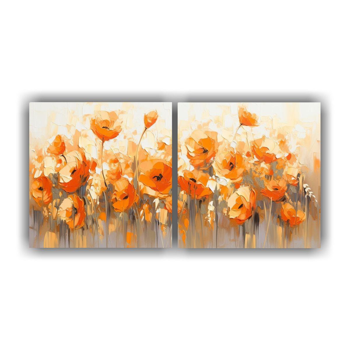 Pintura Diptico Horizontal Interiores Con Flores 60x30 Cm-0