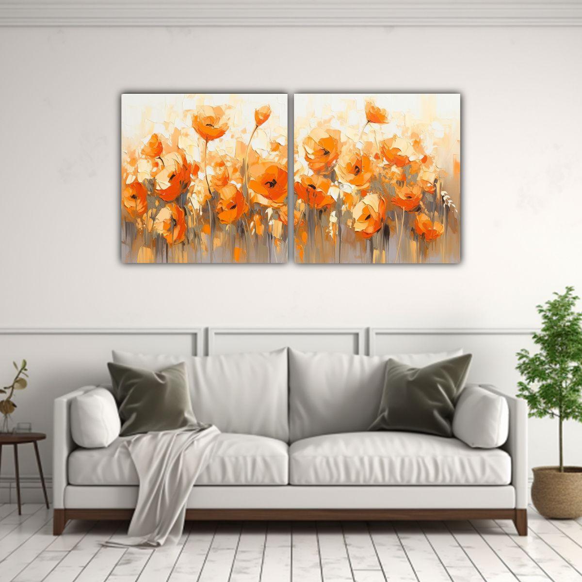 Pintura Diptico Horizontal Interiores Con Flores 60x30 Cm-2