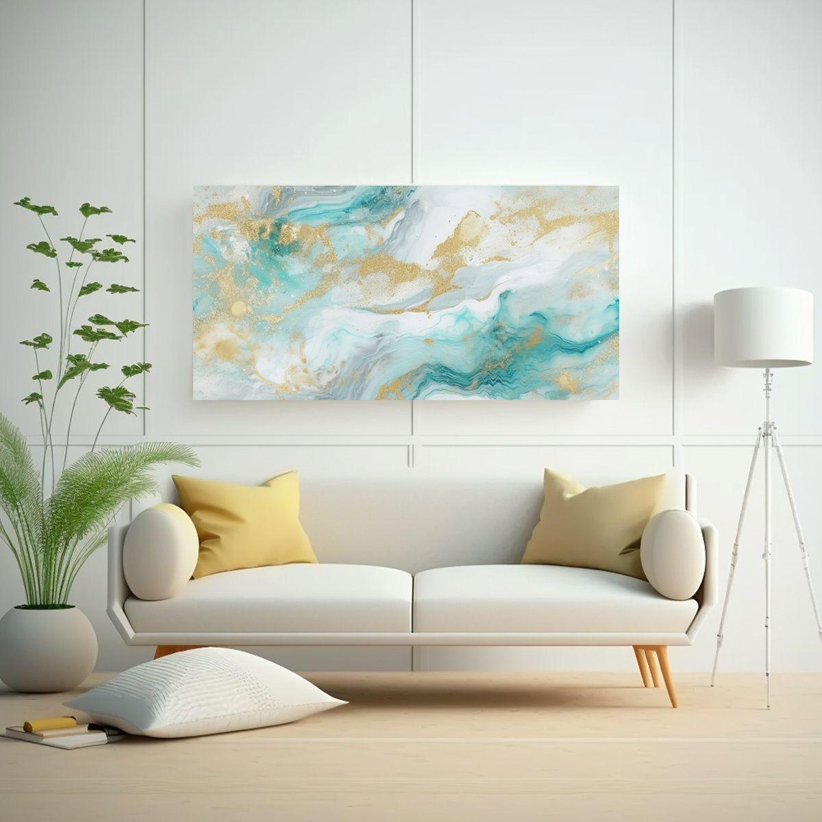Pintura De Pared Surrealista Minimalista Agua Oro 160x80cm-2