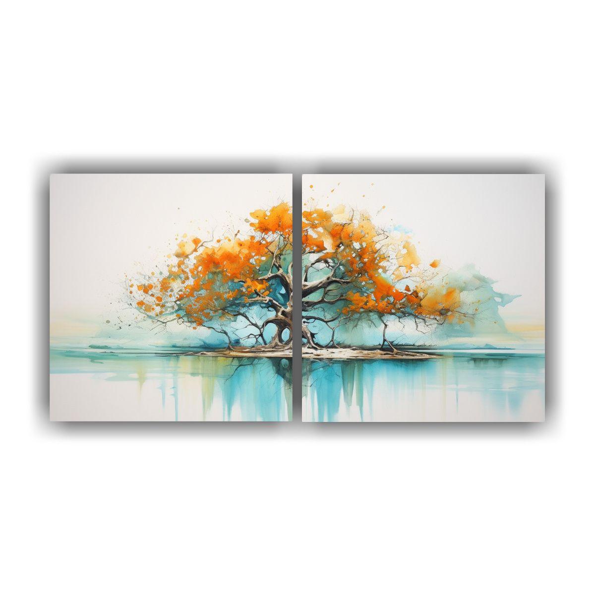 Pintura Abstracta De Dos Telas En Bastidor: 80x40 Cm-0