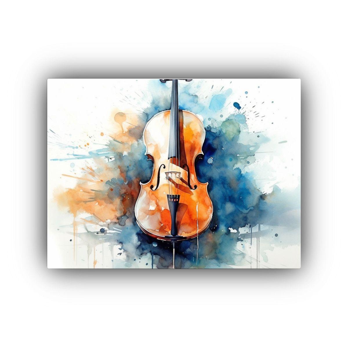 Pintura Acuarela Cello Hermosa En Lienzo 40x30cm-0