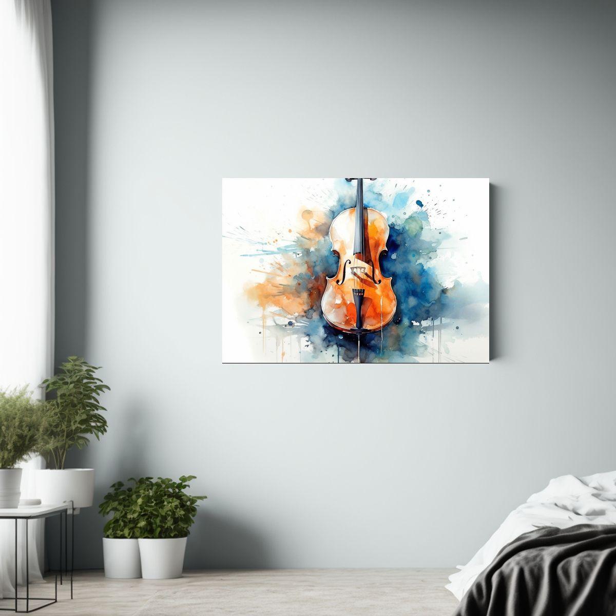 Pintura Acuarela Cello Hermosa En Lienzo 40x30cm-2
