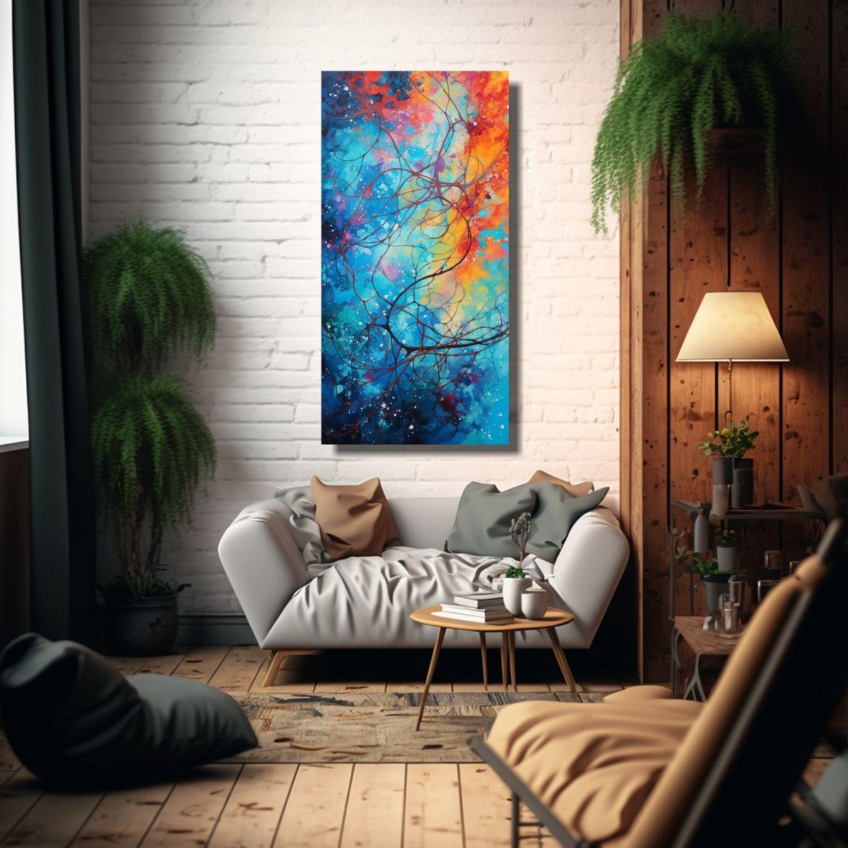Cuadro Comedor Estilo Jackson Pollock Con Colores 70x140cm-2
