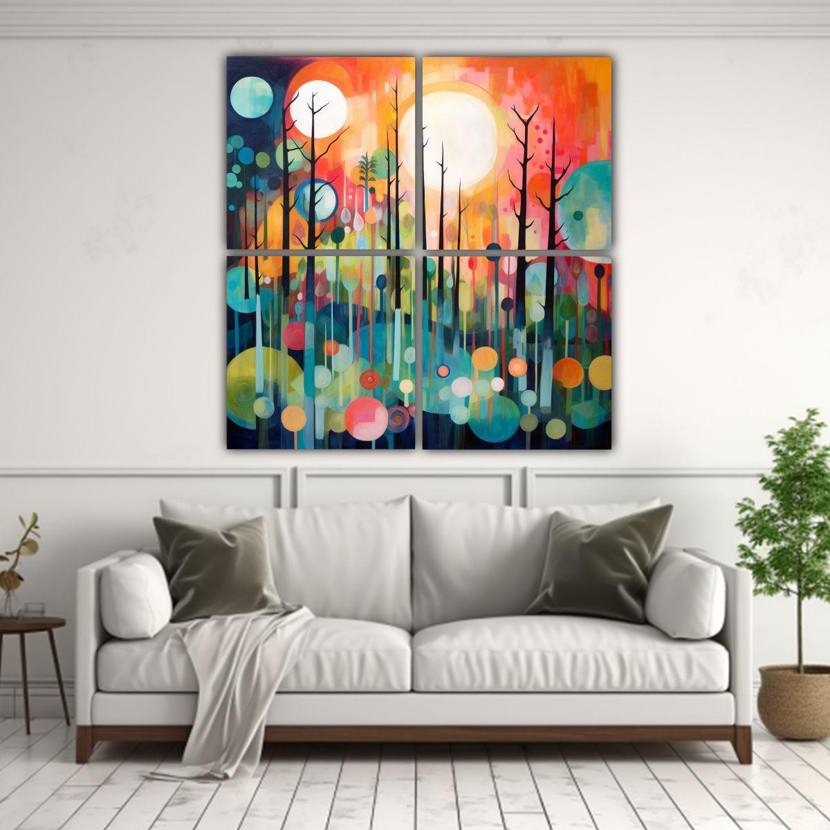Cuatro Telas En Bastidor Vintage Con Detalles 200x200 Cm-2