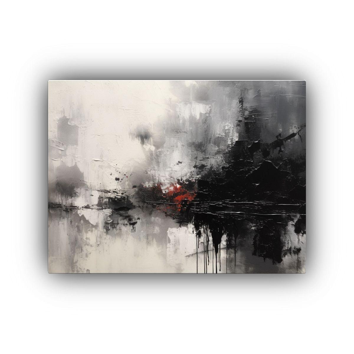 Arte De Pared Expresivo: Pintura Blanco Y Negro Con Salpicad 75x50cm-0