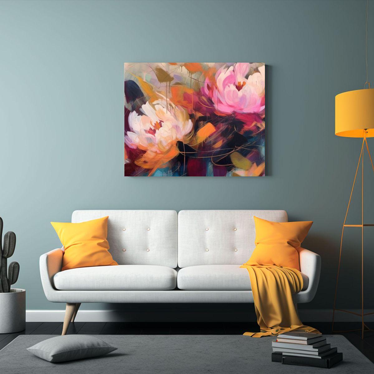 Cuadro Floral Abstracto De Peonías Grandes En Tonos Rosados 60x40cm-2