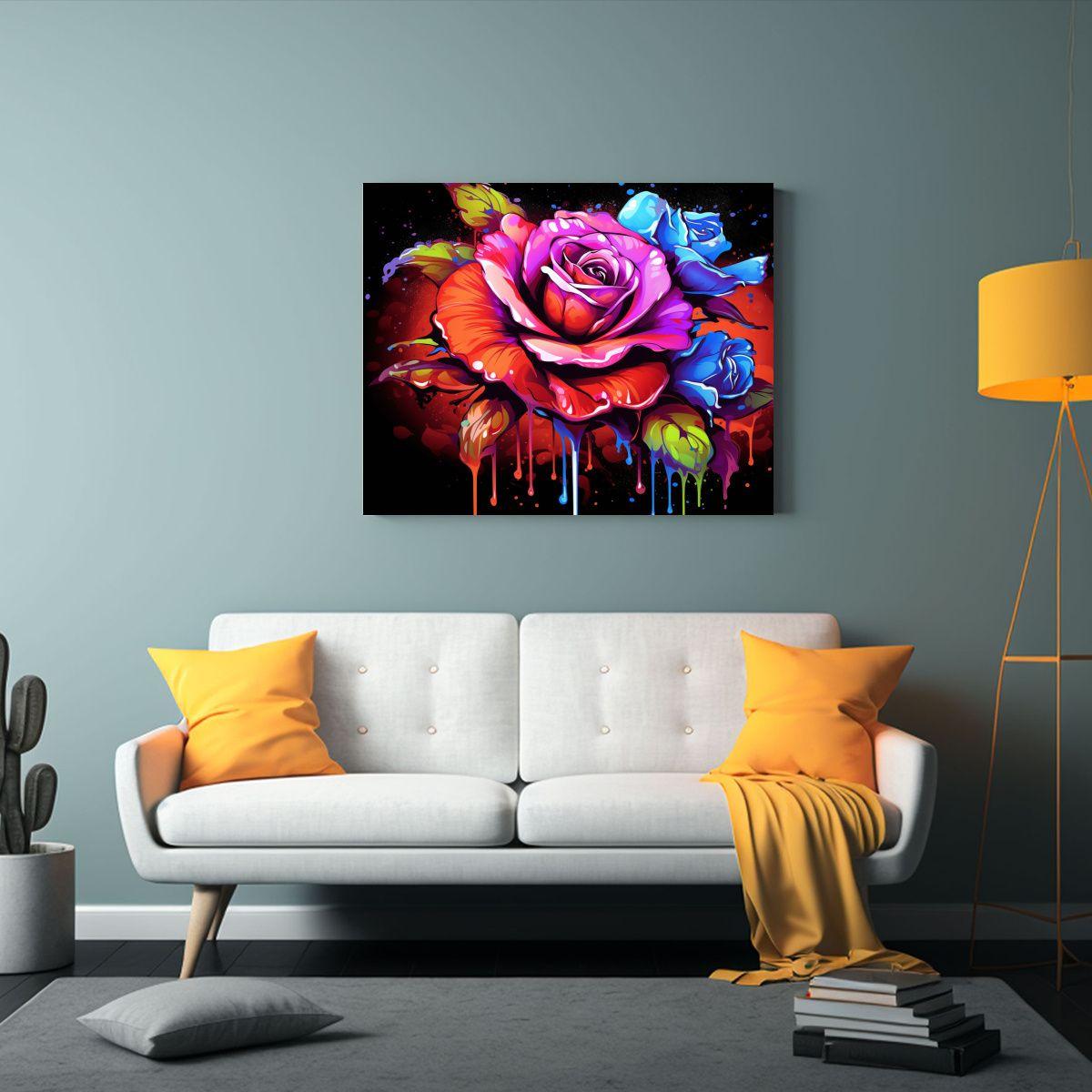 Cuadro Decorativo Flores Líneas Delicadas Adorno Colorido G 45x30cm-2