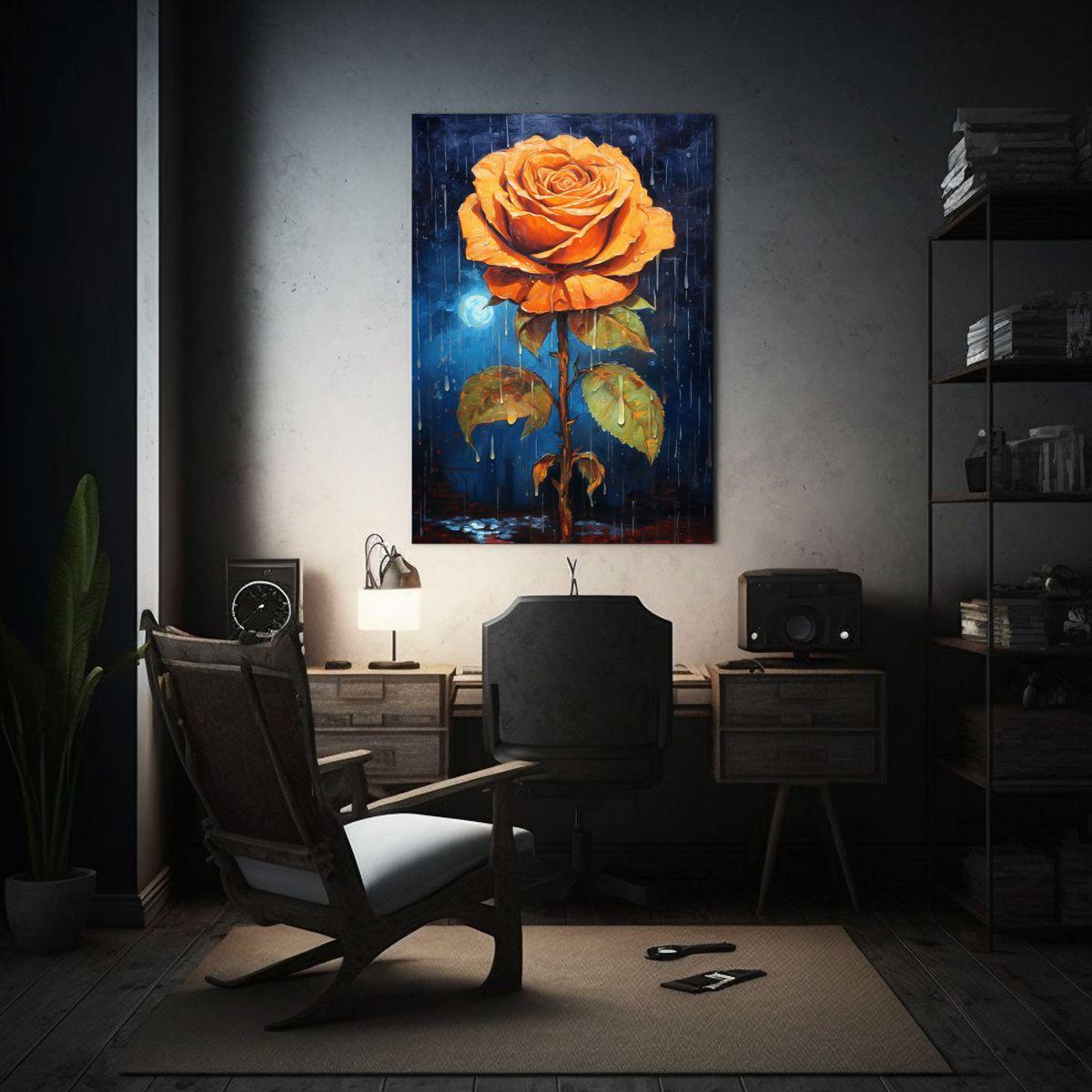 Cuadro Concepto Calma Con Rosa Naranja Y Lluvia 30x45cm-2
