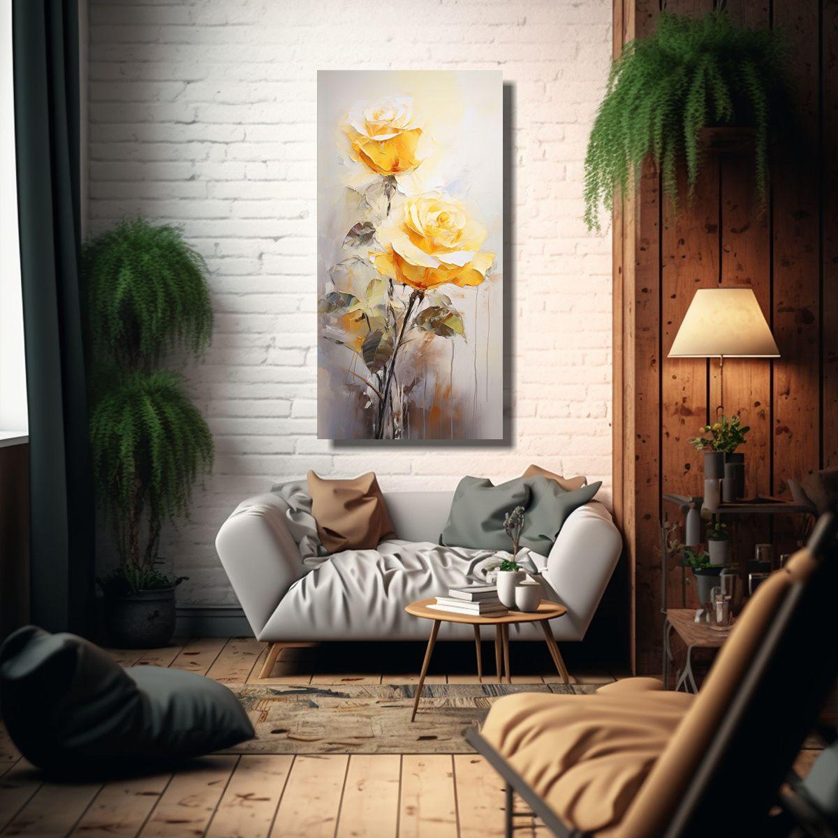 Cuadro Vertical Con Rosas Amarillas Estilo 80x160cm-2