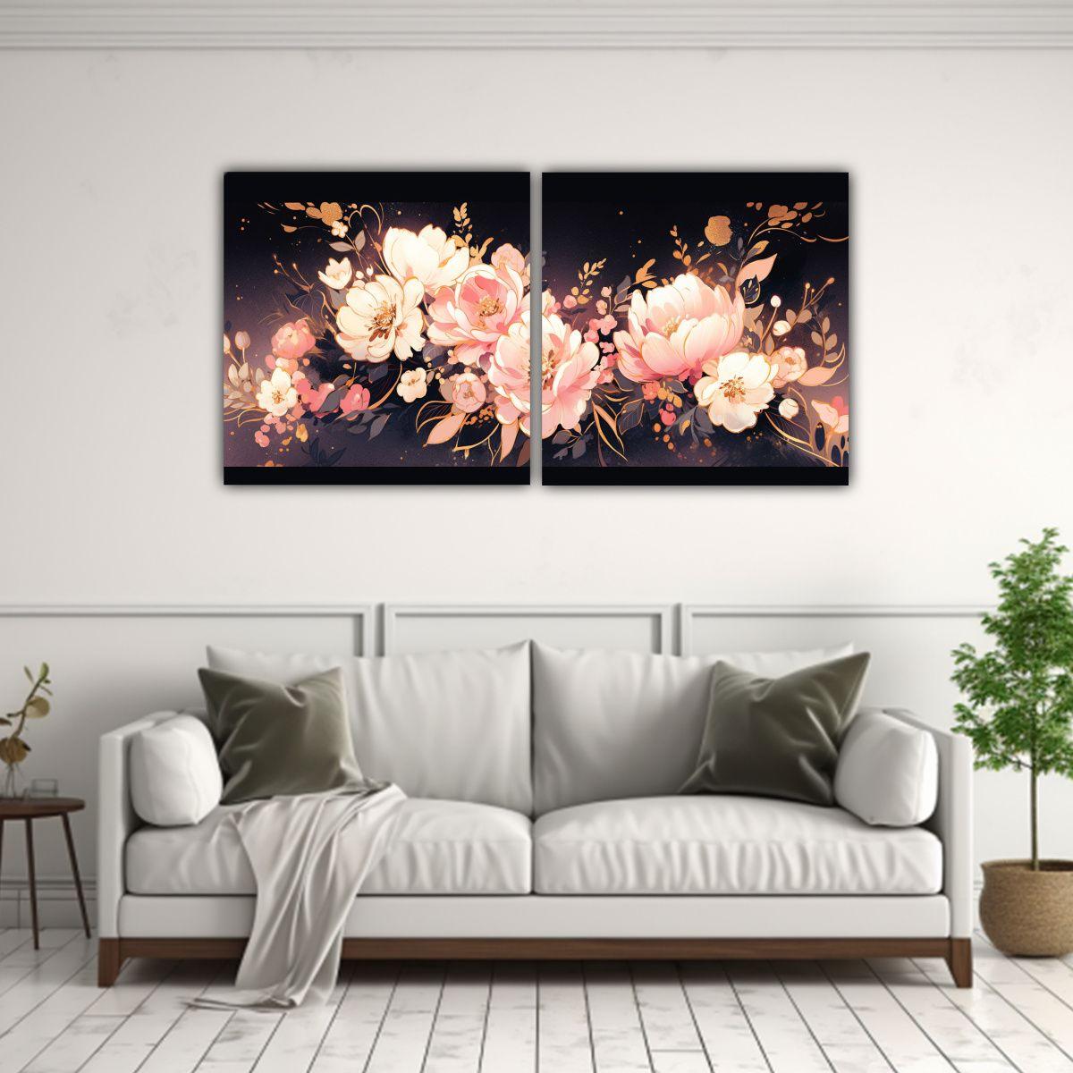 Conjunto 2 Lienzos Conceptual Naturaleza Viva Oro 140x70 Cm-2