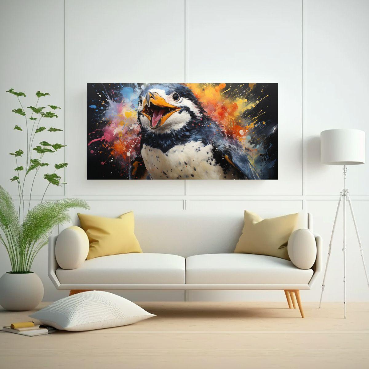 Cuadro Espectacular De Pingüino En Acuarelas 60x30cm-2
