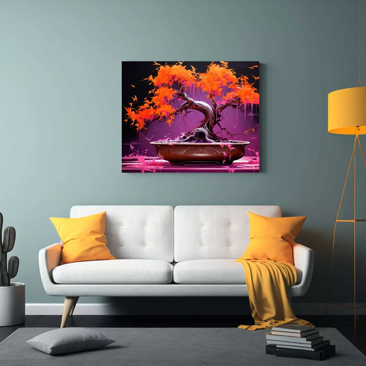 Pinturas Decorativas En Tonos Naranja Y Fucsia Con Atmósfer 75x50cm-2
